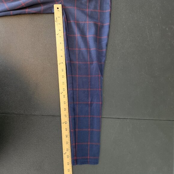 LOFT Outlet Soft Knit Leggings‎ Navy Blue Red Check XS Pull On Stretch Cropped - Picture 8 of 11